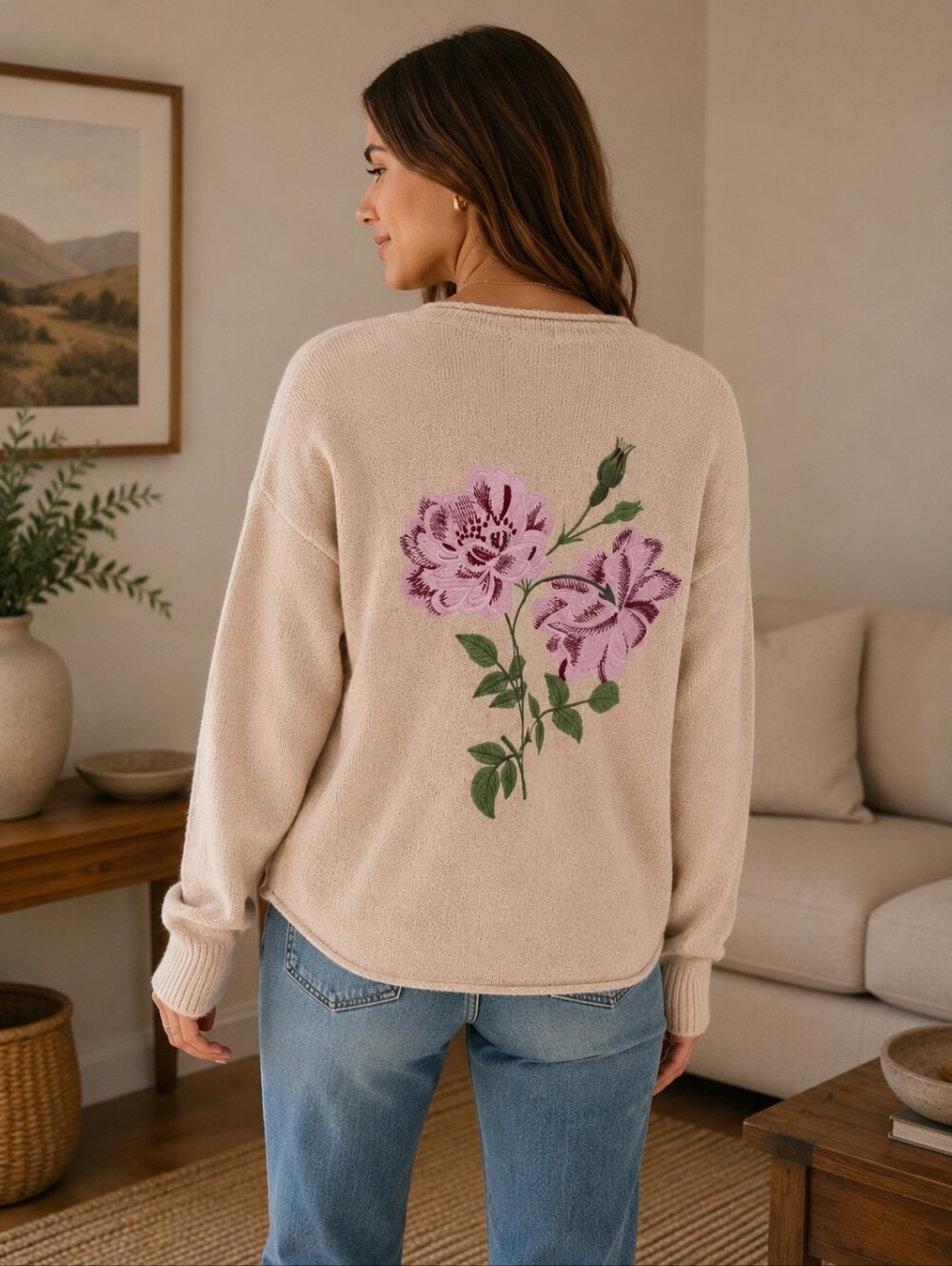 $79 Topman floral embroidered cardigan in stone Size M